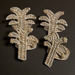 Crate & Barrel Wicker Palm Tree Napkin Rings Set of 4 NEW Coastal Decor